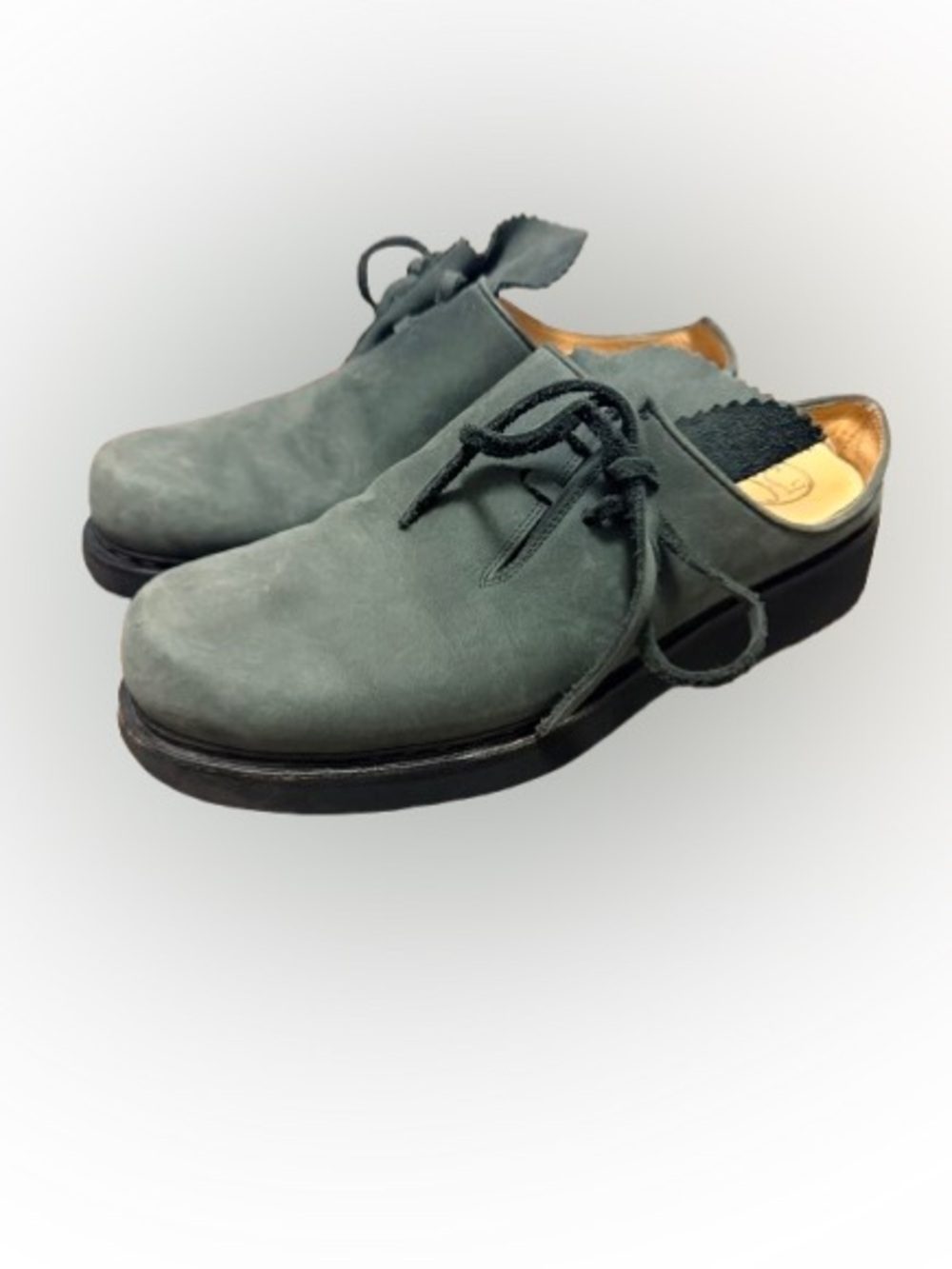 Original Haferl Alma Clogs EU 39.5 Blue Green Gray Leather Side Lace Germany